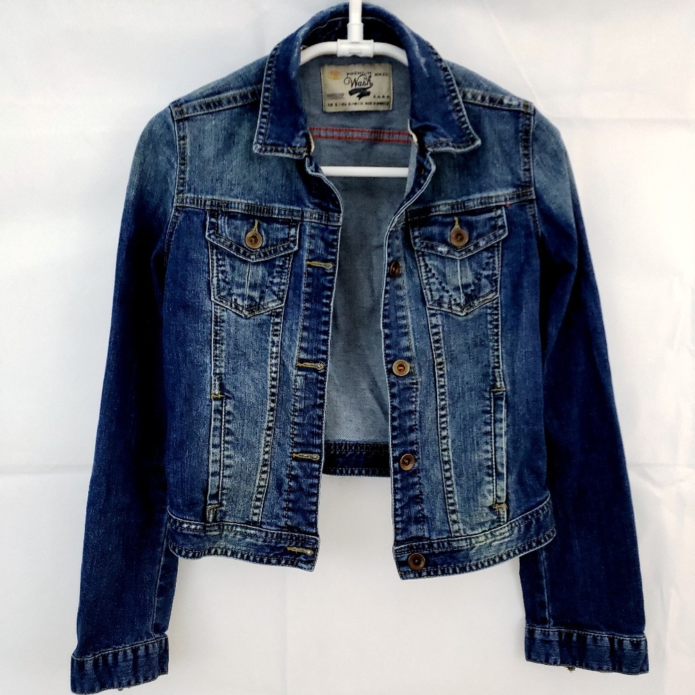 Zara TRF Distressed Premium Wash Denim Jacket Sz S